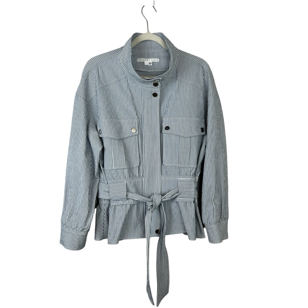 Veronica Beard York Striped Belted Seersucker Jacket